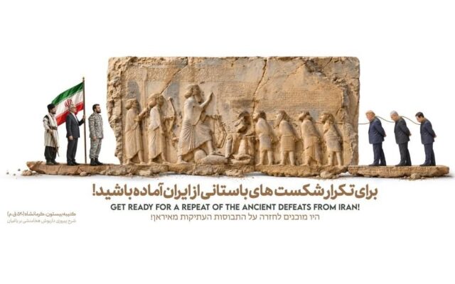 دیوارنگاره جدید شیراز با الهام از سنگنگاره بیستون و نمایش نمادهای اقتدار و انسجام ملی ایران